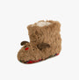 Totes Toasties TODDLER BOOTIES Kids Brown side view of fluffy brown slipper boot with reindeer design.