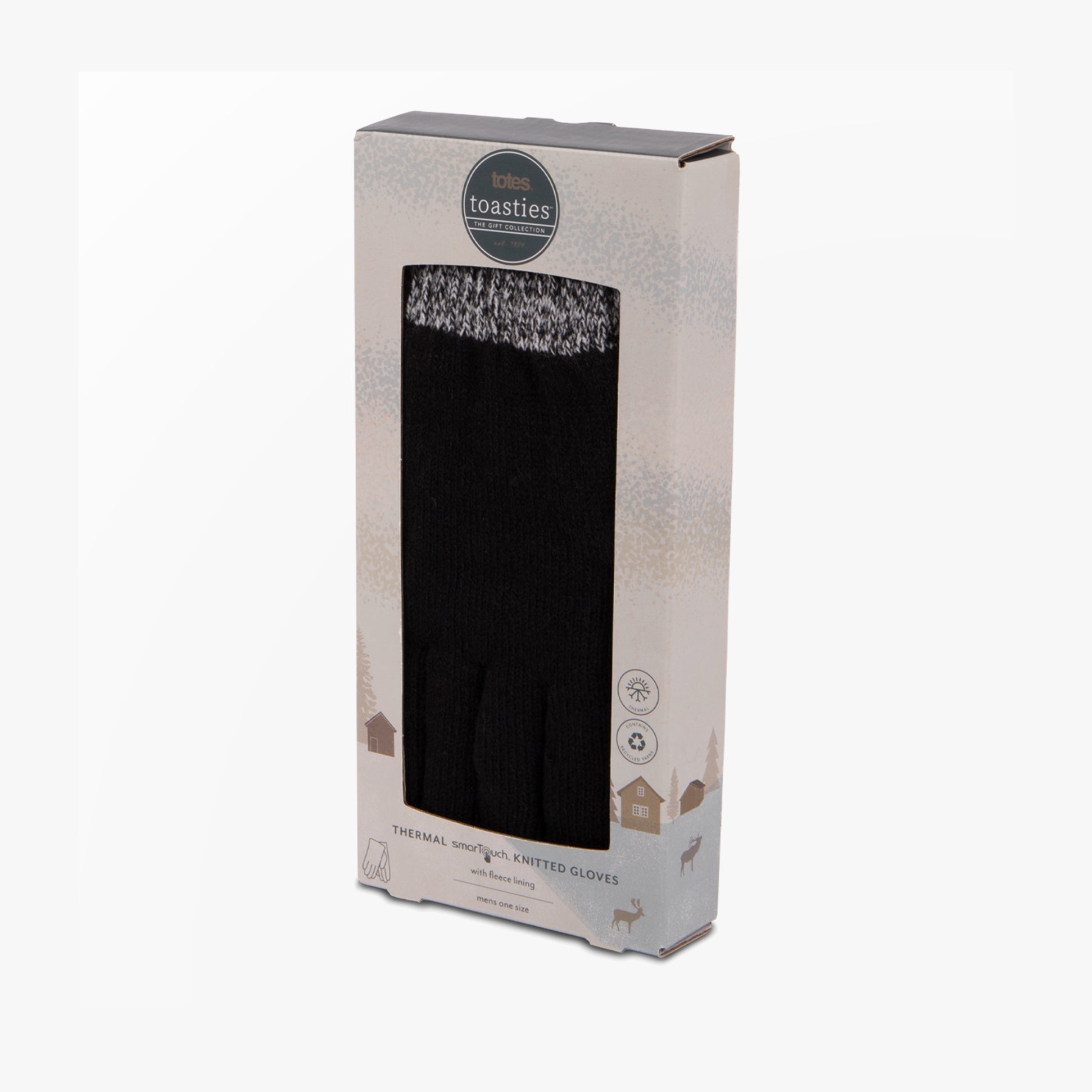 Totes Toasties STRETCH KNITTED SMARTOUCH Mens Gloves Black