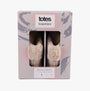 Totes Toasties VELOUR MULE Slippers Womens Taupe in gift packaging, showcasing front view with soft faux fur lining.