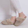 Totes Toasties VELOUR MULE Slippers Womens Taupe side view showing soft faux fur lining and slip-on design.