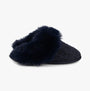 Totes Toasties TEXTURED SPARKLE FAUX FUR MULE Slippers Womens Navy side view showcasing the plush faux fur and textured upper.