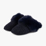 Totes Toasties TEXTURED SPARKLE FAUX FUR MULE Slippers Womens Navy side view with plush faux fur detail.