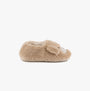 Totes Toasties NOVELTY BORG Slippers Womens Dog side view featuring soft beige plush material and cute dog design.