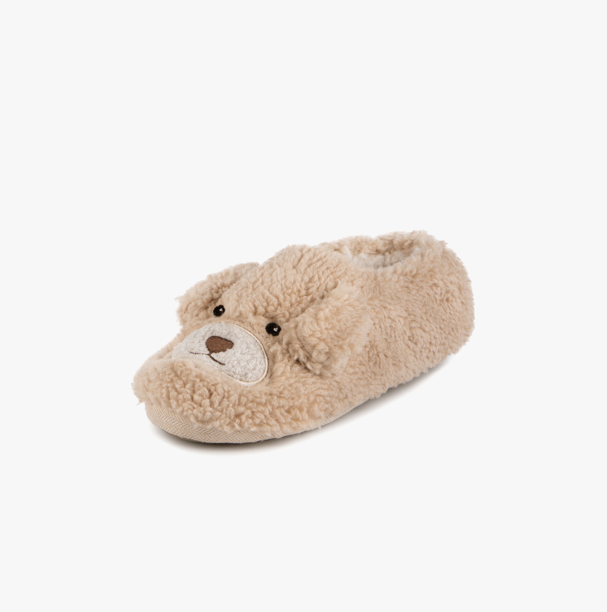 Totes Toasties NOVELTY BORG Slippers Womens Dog side view featuring cute bear face design and soft plush material.