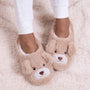Totes Toasties NOVELTY BORG Slippers Womens Dog side view showcasing plush teddy bear design on cozy slippers.