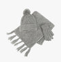 Totes Toasties KNITTED HAT SCARF & MITTEN GIFT SET Womens Grey, front view showing textured knit hat, scarf, and gloves.