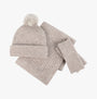 Totes Toasties KNITTED HAT SCARF & ARM WARMER GIFT SET Womens Oat top view showcasing hat, scarf, and arm warmers.