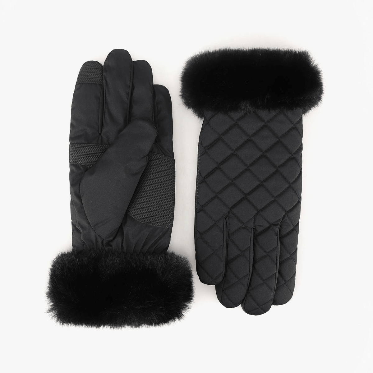 Totes Isotoner SMARTOUCH™ WATER REPELLENT PADDED GLOVES WITH FUR CUFF Womens Touchscreen Gloves Black