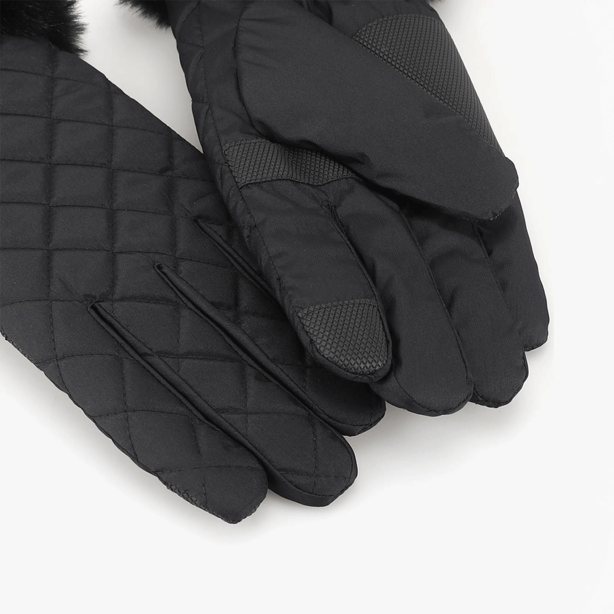 Totes Isotoner SMARTOUCH™ WATER REPELLENT PADDED GLOVES WITH FUR CUFF Womens Touchscreen Gloves Black