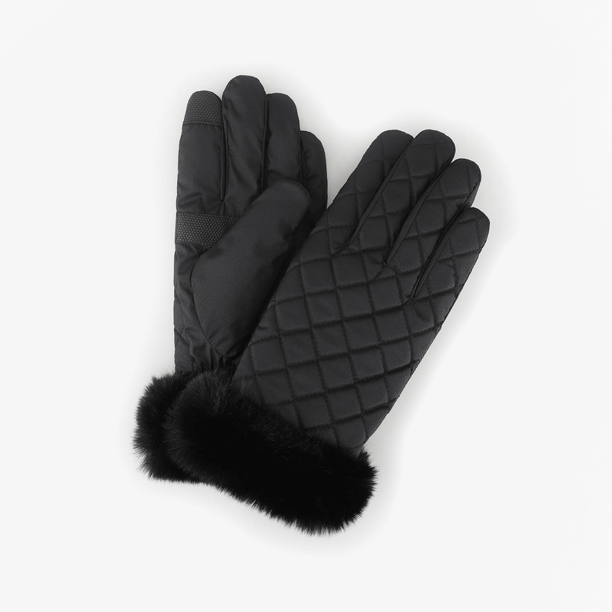 Totes Isotoner SMARTOUCH™ WATER REPELLENT PADDED GLOVES WITH FUR CUFF Womens Touchscreen Gloves Black