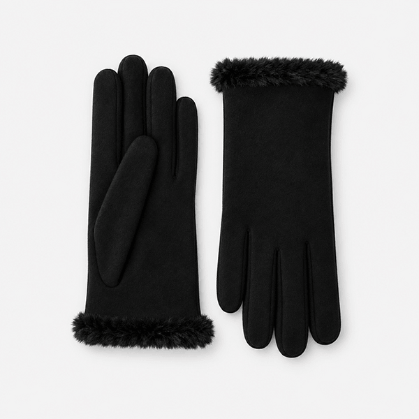 Totes Isotoner THERMAL SMARTOUCH GLOVE WITH FUR CUFF Womens Gloves Black displayed on a white background.