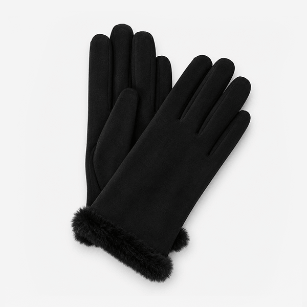 Totes Isotoner THERMAL SMARTOUCH GLOVE WITH FUR CUFF Womens Gloves Black - Stylish black gloves with faux fur cuff.