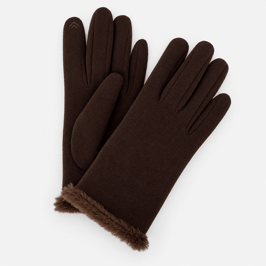 Totes Isotoner THERMAL SMARTOUCH GLOVE WITH FUR CUFF Womens Gloves Brown displayed on a white background.