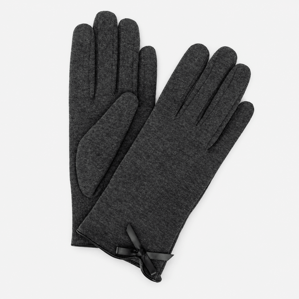 Totes Isotoner THERMAL GLOVE WITH BOW DETAIL Womens Touchscreen Gloves Grey on a white background.