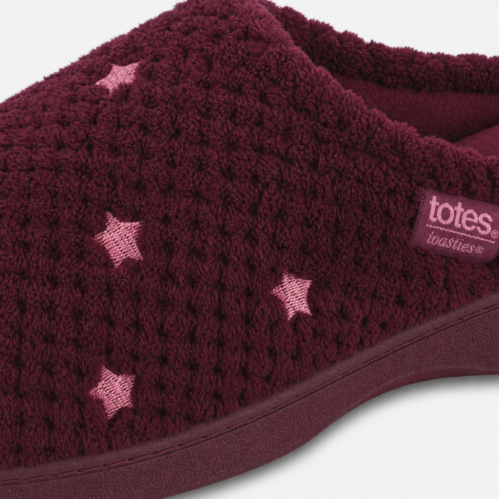 Totes Isotoner POPCORN TERRY MULE SLIPPER Womens Mules Burgundy Star