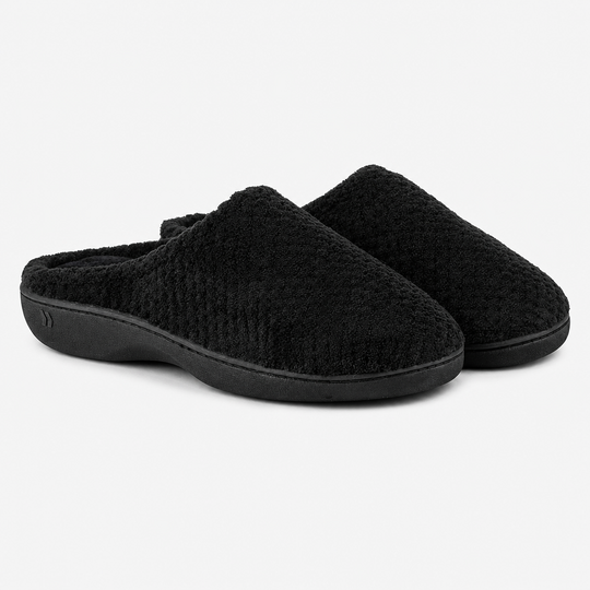 Totes Isotoner POPCORN TERRY Womens Mule Slippers Black