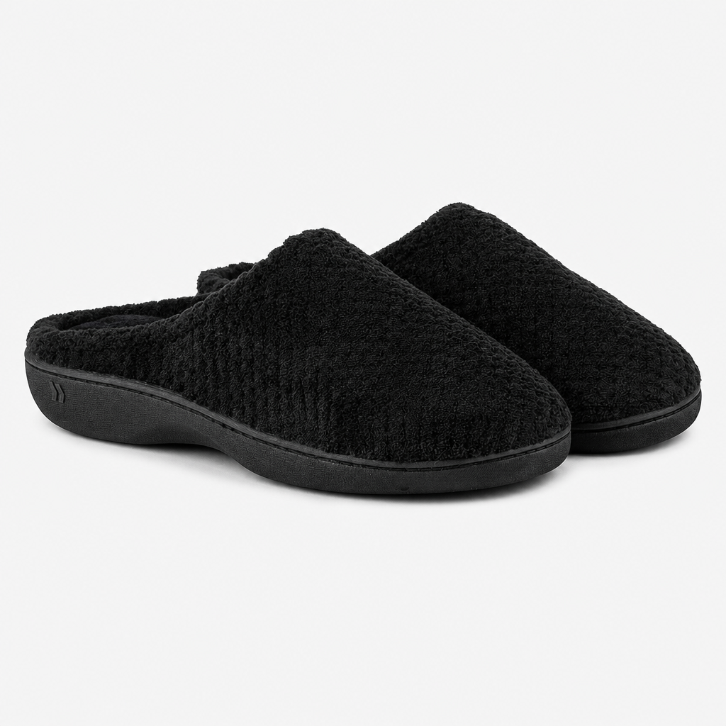 Totes Isotoner POPCORN TERRY Womens Pillowstep Mule Slippers Black