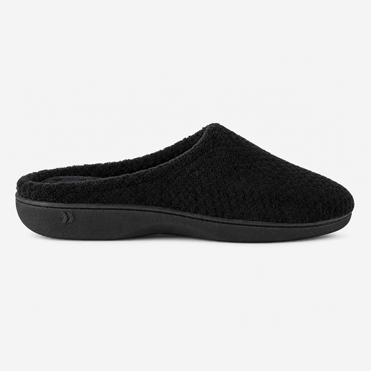 Totes Isotoner POPCORN TERRY Womens Pillowstep Mule Slippers Black