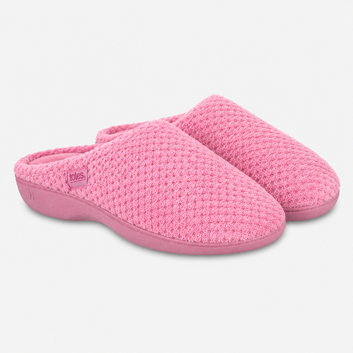 Totes Isotoner POPCORN TERRY MULE SLIPPERS Womens Mules Pink