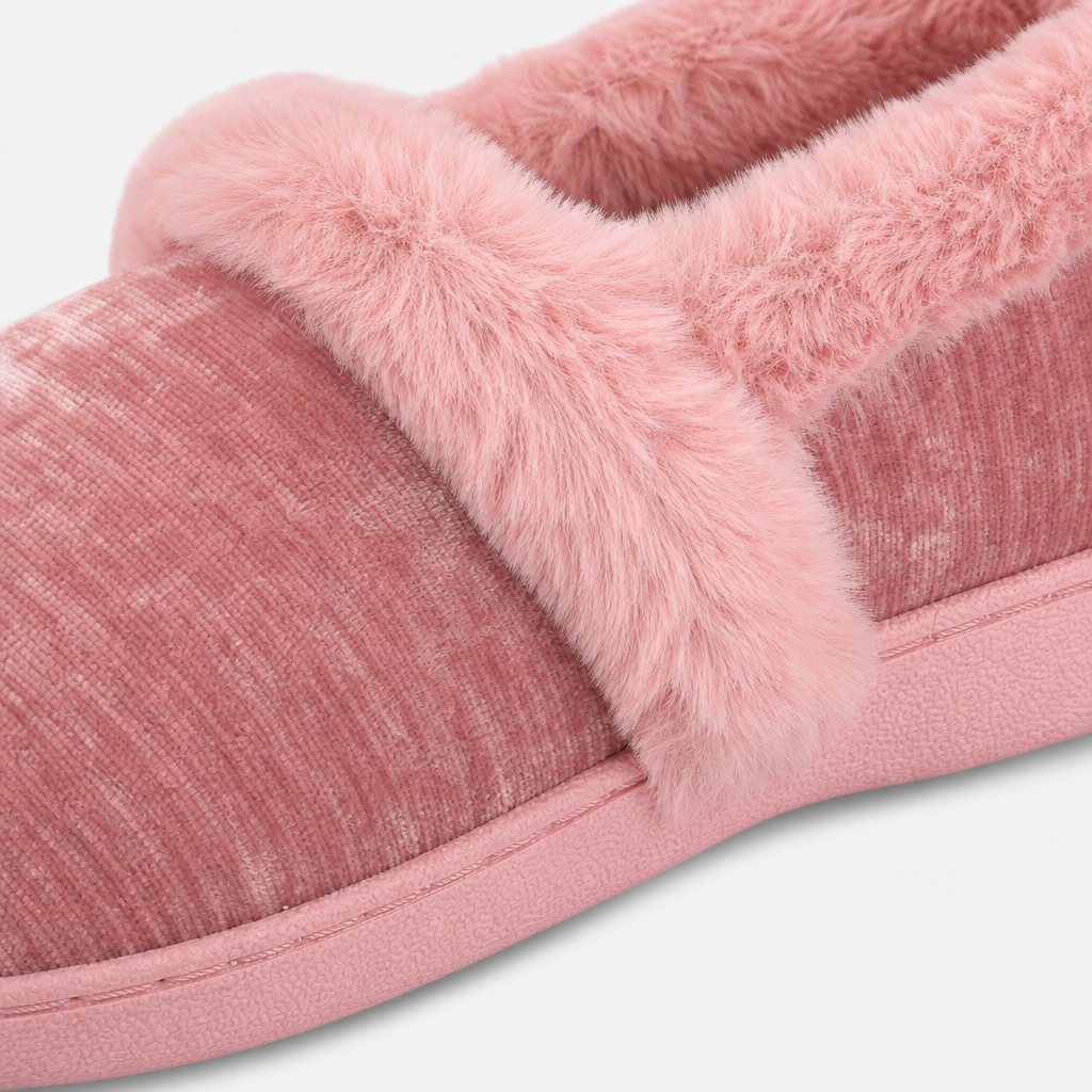 Totes Isotoner SPARKLE FULL BACK SLIPPER Womens Full Slippers Pink, featuring soft pink fabric with furry trim.