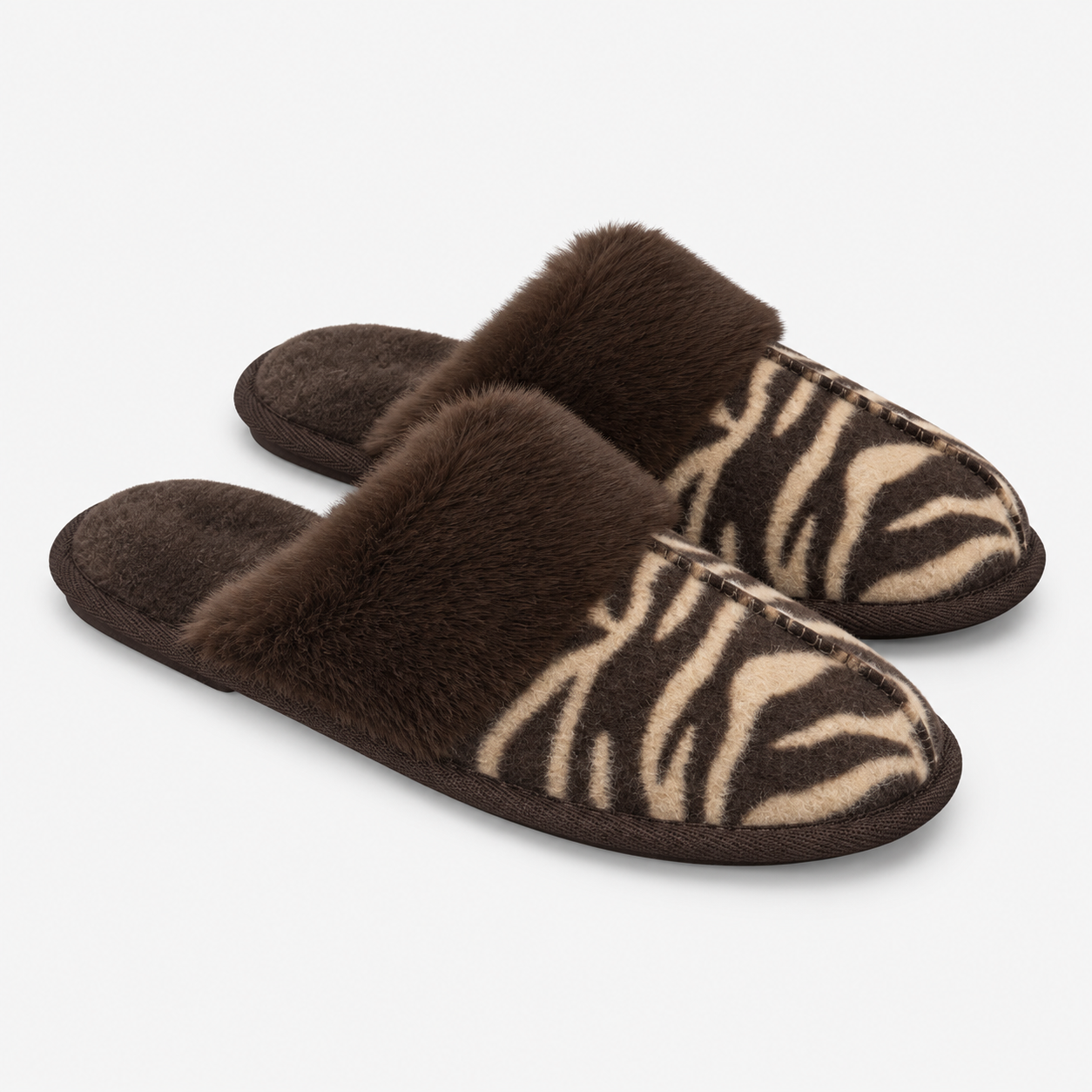 Totes Isotoner ANIMAL PRINT MULE SLIPPER Womens Mules Brown
