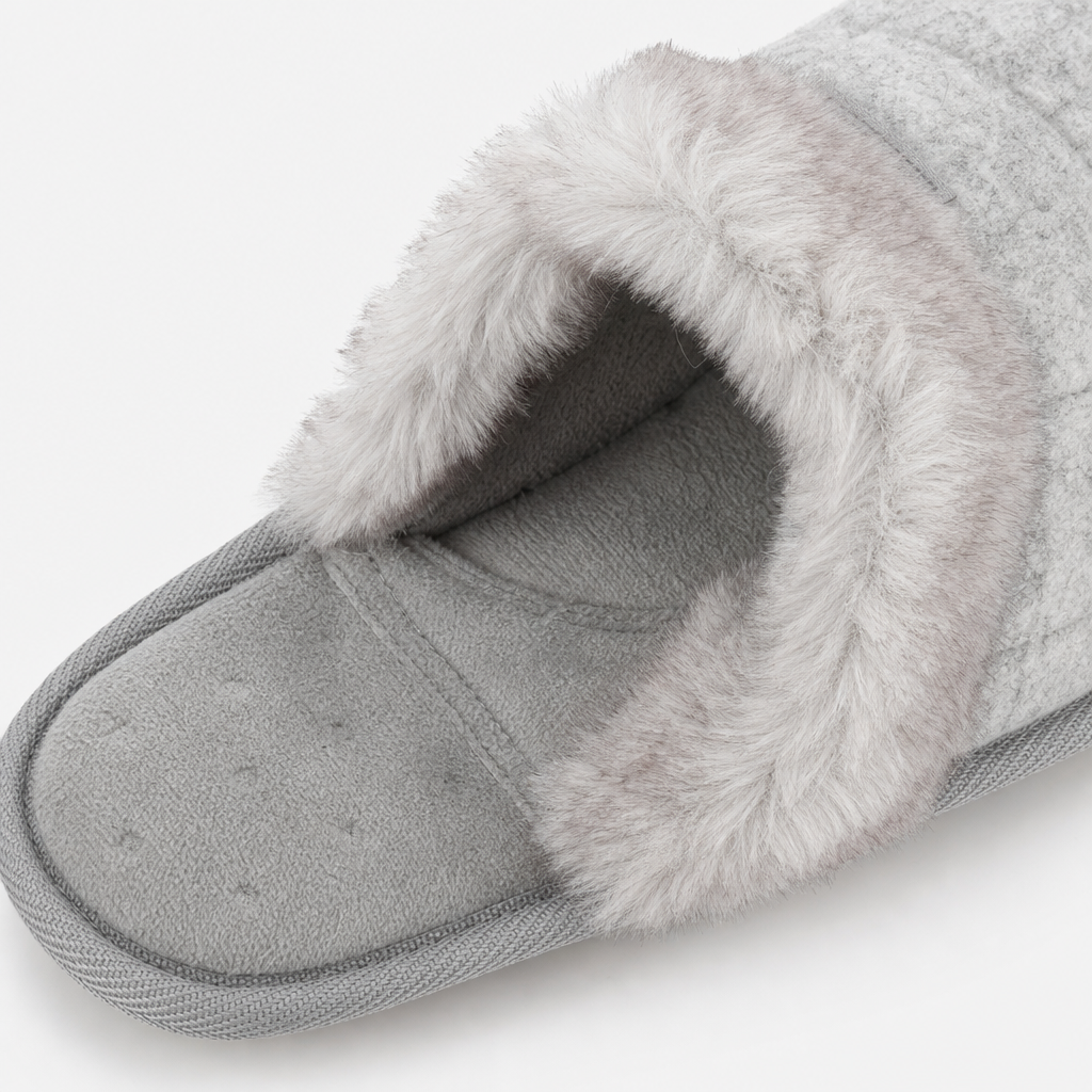 Totes Isotoner BRUSHED MARL MULE SLIPPERS WITH FUR CUFF Womens Mules Grey