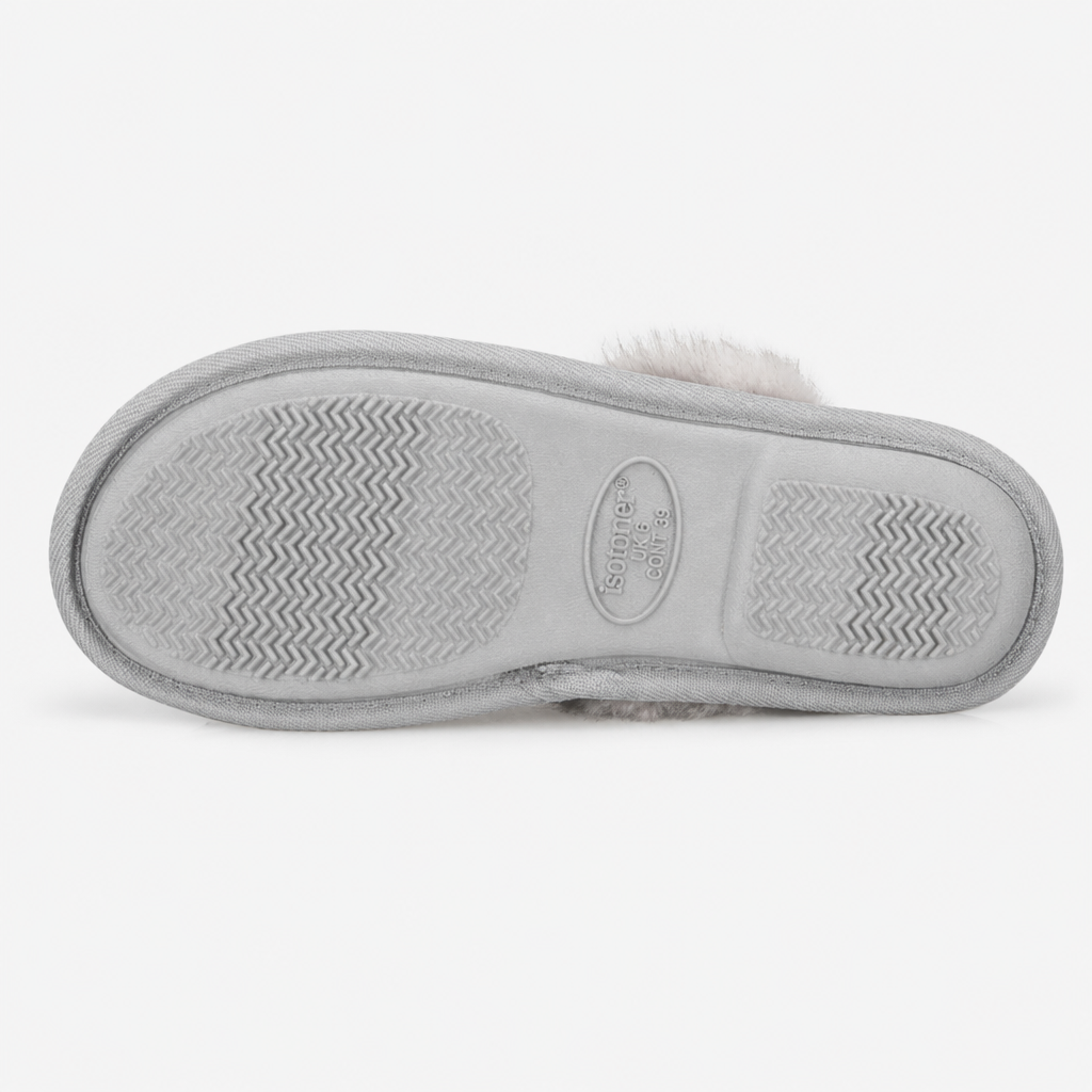 Totes Isotoner BRUSHED MARL MULE SLIPPERS WITH FUR CUFF Womens Mules Grey