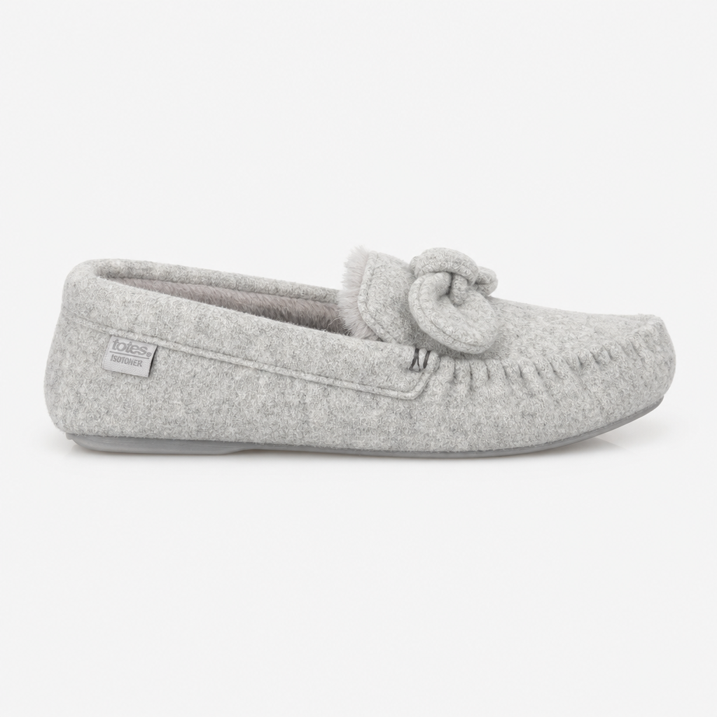 Totes Isotoner BRUSHED MARL MOCCASIN SLIPPERS Womens Moccasins Grey
