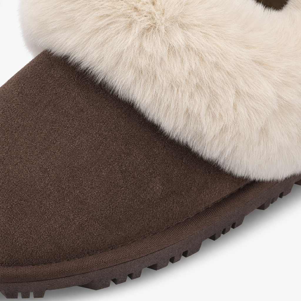 Totes Isotoner SUEDE BOOTIE WITH FUR CUFF Womens Slipper Boots Brown