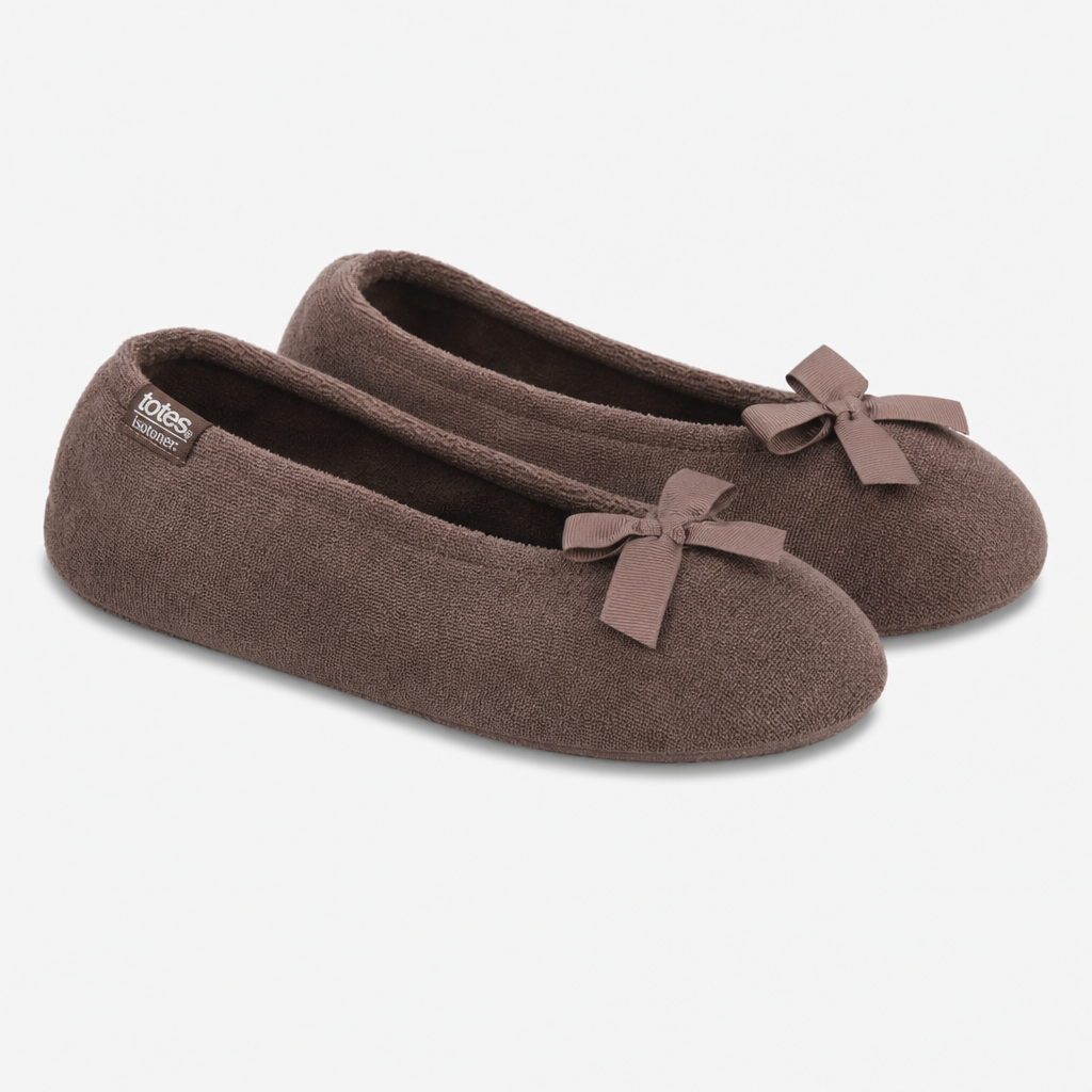 Totes Isotoner TERRY BALLERINA SLIPPER Womens Full Slippers Taupe