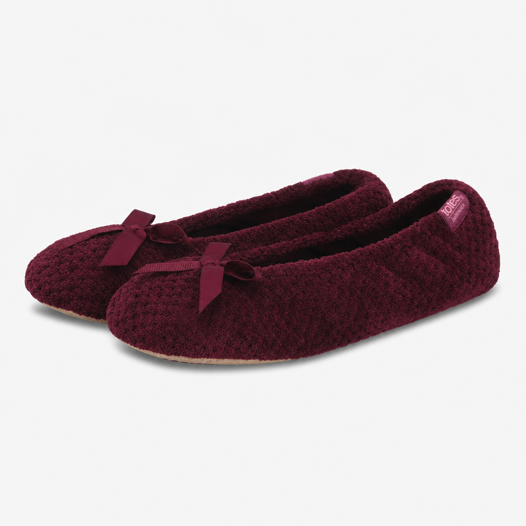 Totes Isotoner POPCORN TERRY BALLET SLIPPER Womens Full Slippers Burgundy