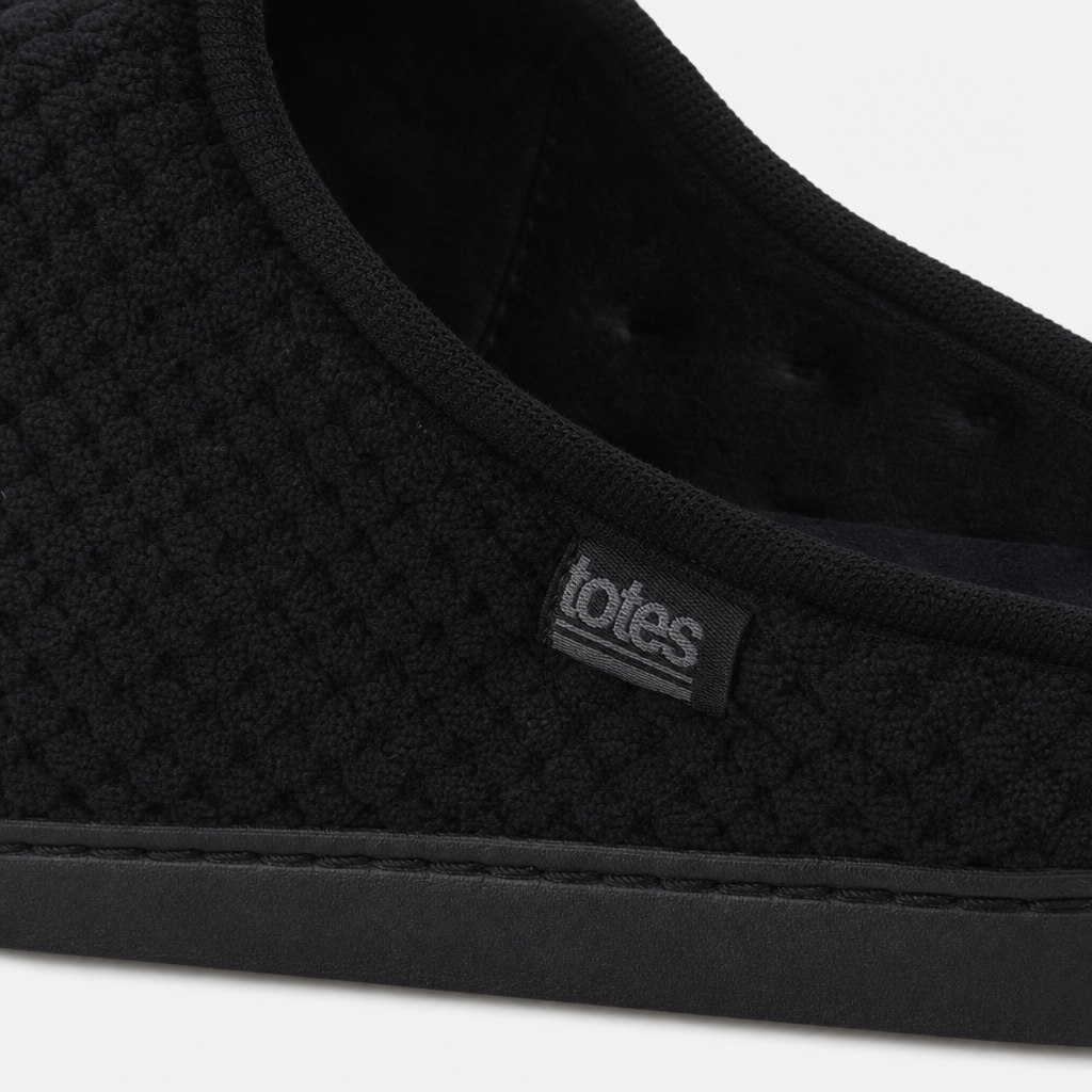 Totes Isotoner SWEPT BACK POPCORN MULE SLIPPER Mens Mules Black
