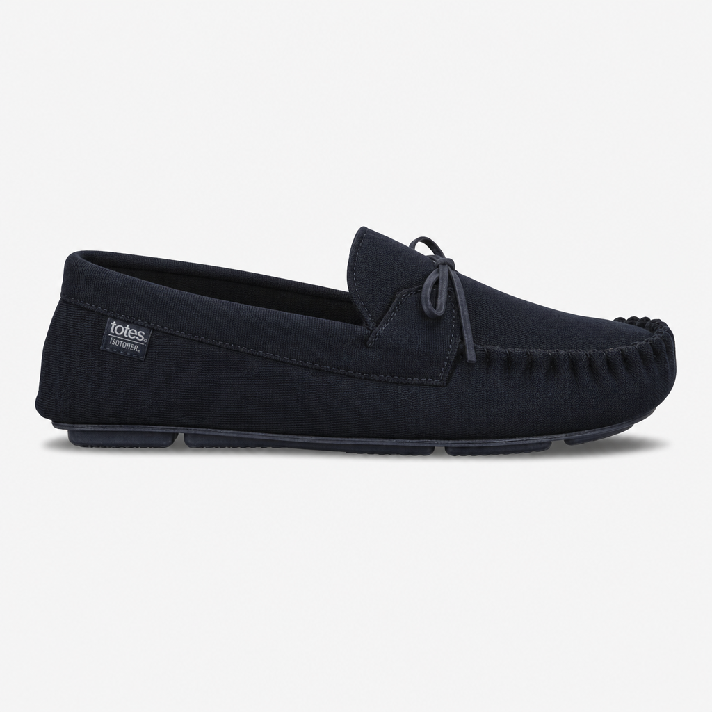 Totes Isotoner HERRINGBONE LINED MOCCASIN Mens Moccasins Navy