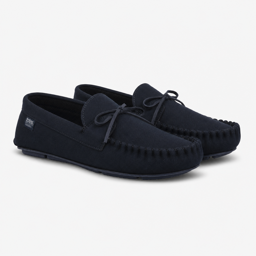 Totes Isotoner HERRINGBONE LINED MOCCASIN Mens Moccasins Navy