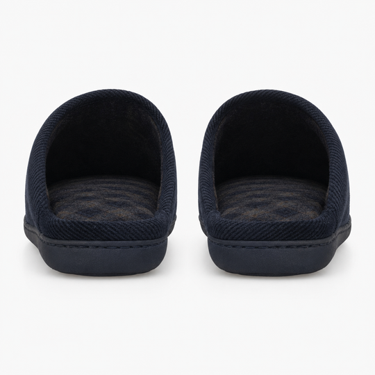Totes Isotoner SOFT CORD Mens Check Lined Mule Slippers Navy
