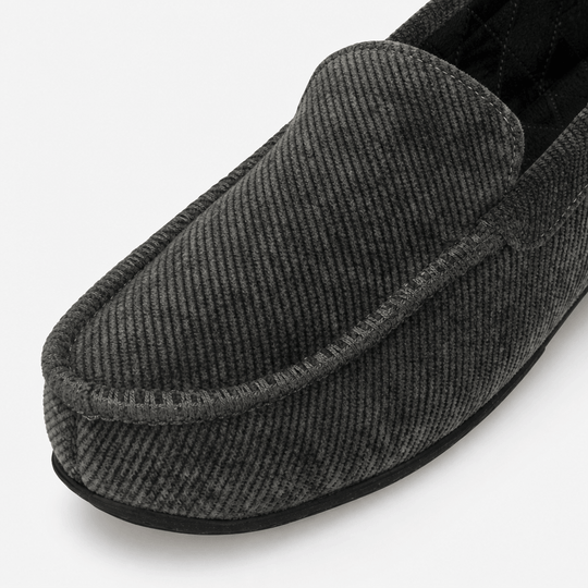 Totes Isotoner SOFT CORD Mens Check Lined Moccasin Slippers Grey