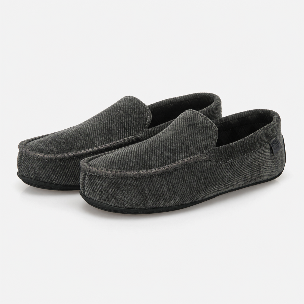 Totes Isotoner SOFT CORD MOCCASIN SLIPPER Mens Moccasins Grey
