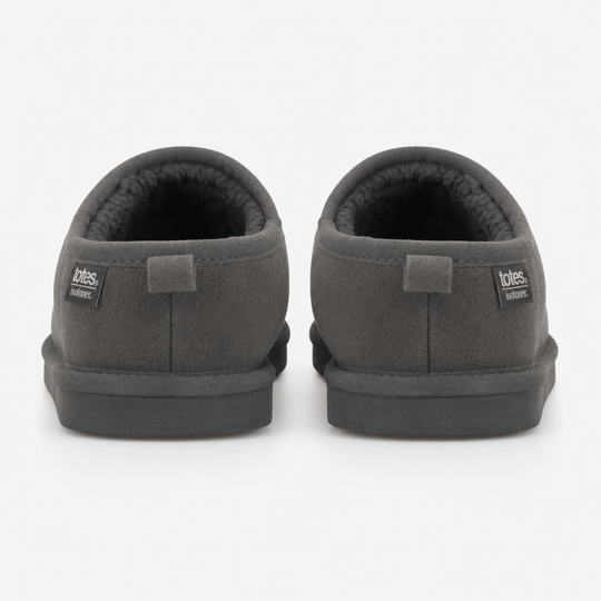 Totes Isotoner SUEDE Mens Borg Lined Mule Slippers Grey