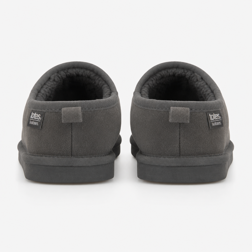 Totes Isotoner BORG LINED SUEDE MULE SLIPPER Mens Mules Grey