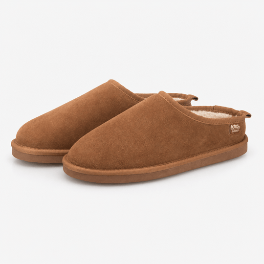 Totes Isotoner SUEDE Mens Borg Lined Mule Slippers Tan