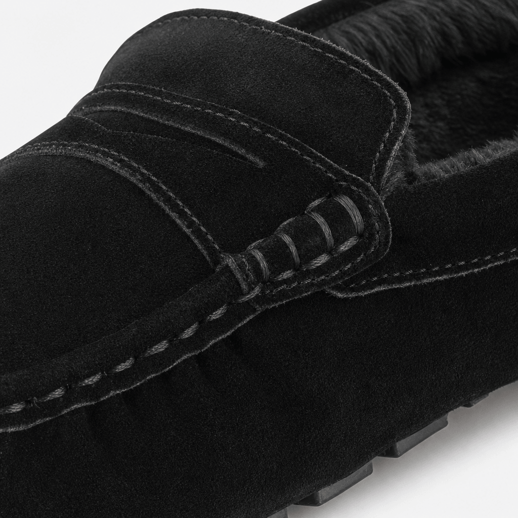 Totes Isotoner FUR LINED SUEDE MOCCASIN SLIPPER Mens Full Slippers Black