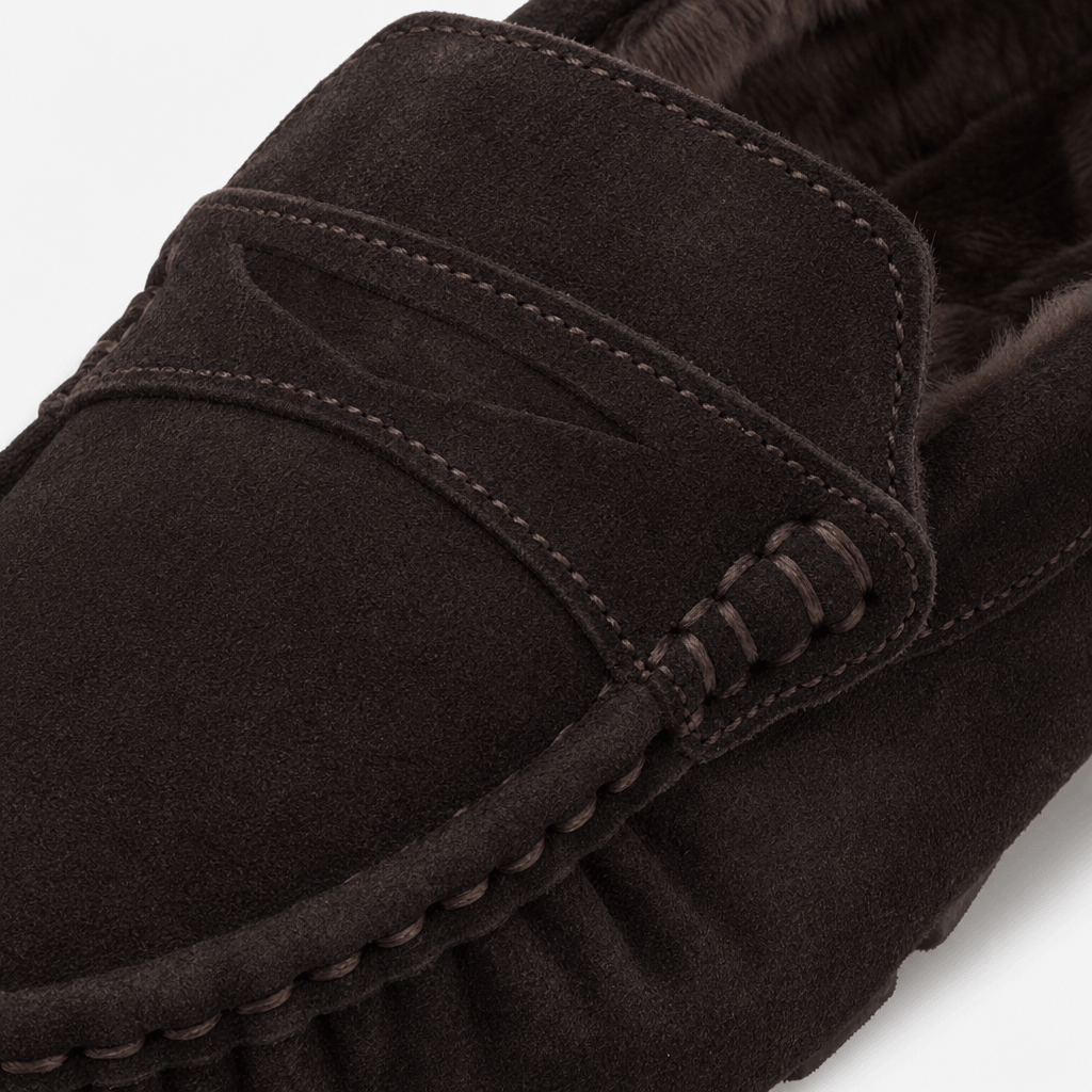 Totes Isotoner FUR LINED SUEDE MOCCASIN SLIPPER Mens Moccasins Brown