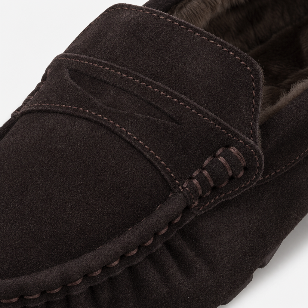 Totes Isotoner FUR LINED SUEDE MOCCASIN SLIPPER Mens Moccasins Brown