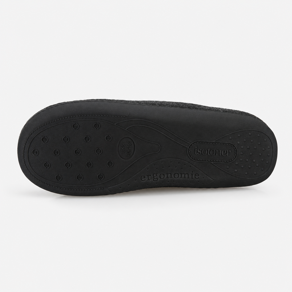 Totes Isotoner FELT FULL BACK SLIPPER WITH PULL TOGGLE Mens Full Slippers Black
