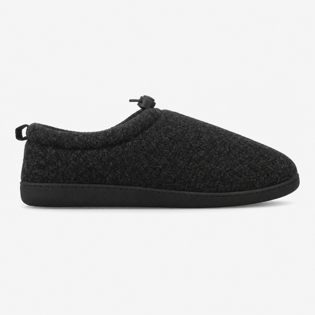 Totes Isotoner FELT FULL BACK SLIPPER WITH PULL TOGGLE Mens Full Slippers Black
