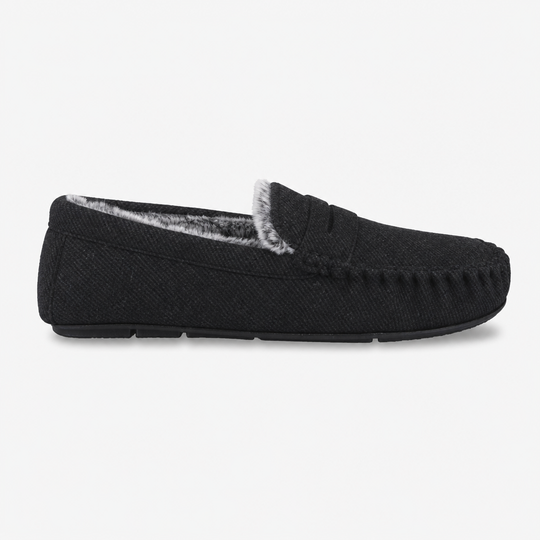 Totes Toasties SOFT HERRINGBONE MOCCASIN SLIPPER Mens Moccasins Charcoal