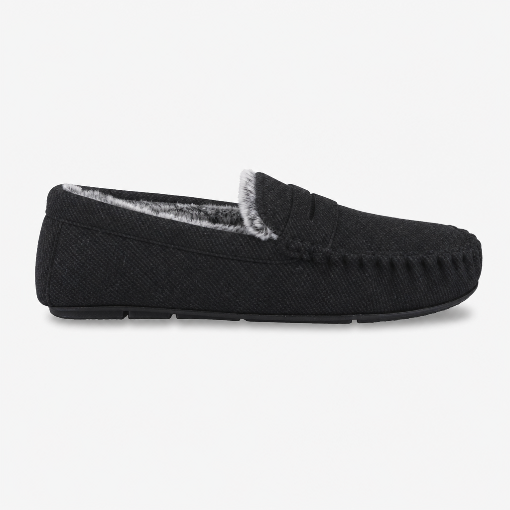 Totes Toasties SOFT HERRINGBONE MOCCASIN SLIPPER Mens Moccasins Charcoal