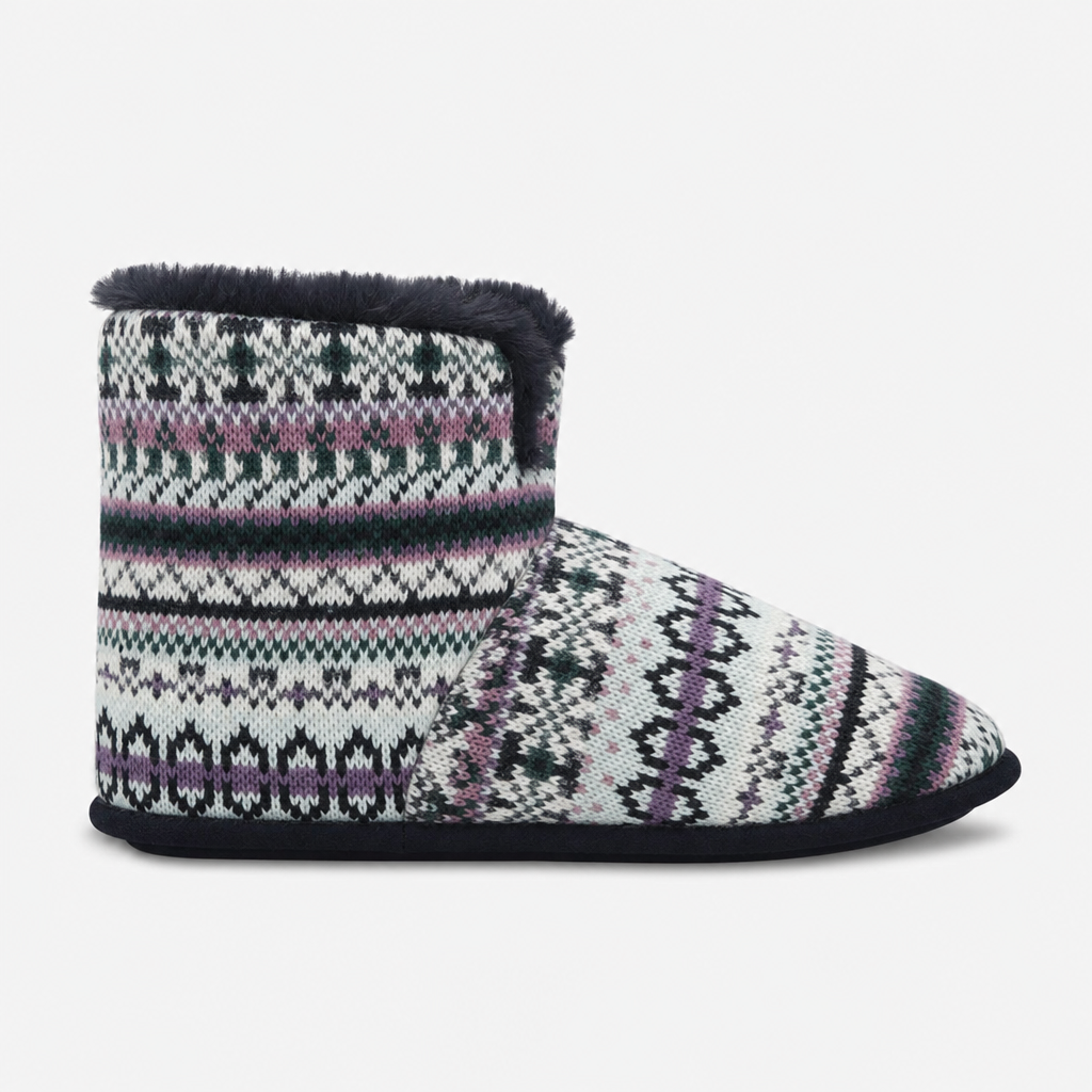 Totes Toasties FAIRISLE BOOT SLIPPER Womens Slipper Boots Navy Fairisle