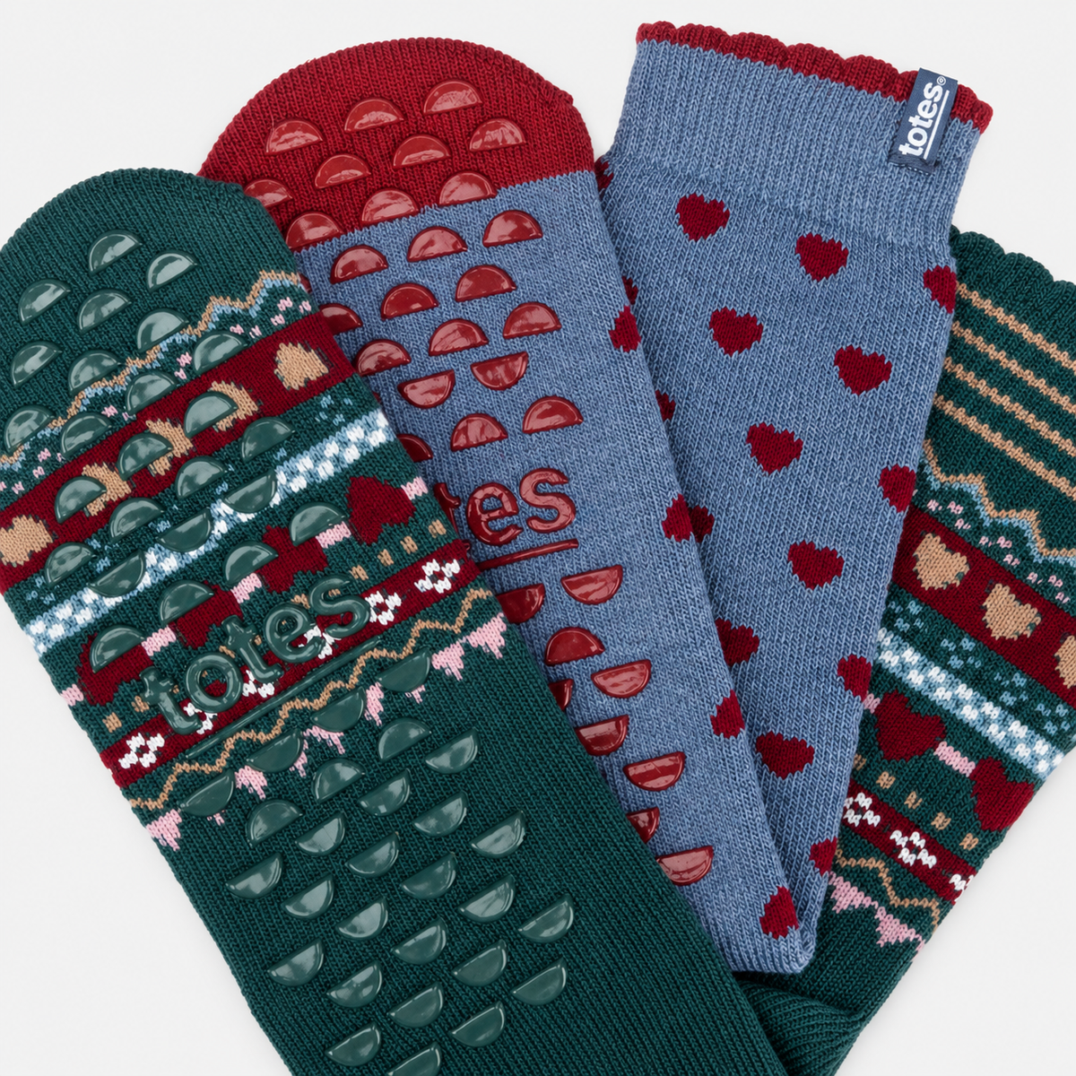 Totes Toasties ORIGINAL SLIPPER SOCKS (TWIN PACK) Womens Slipper Socks Heart Fairisle