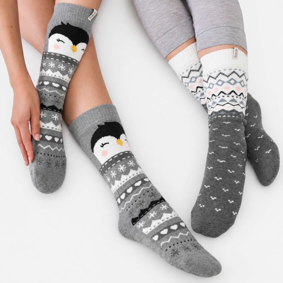 Totes Toasties ORIGINAL SLIPPER SOCKS (TWIN PACK) Womens Slipper Socks Penguin